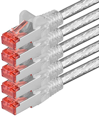 1aTTack.de - 5x 1m câble patch CAT6 S/FTP PIMF blindage CAT.6 câble réseau RJ45 câble Ethernet DSL LAN routeur commutateur modem panneau de brassage - transparent - 5 pièces