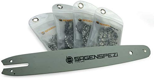 35cm Sägenspezi Schwert-Set Drive mit 4 Halbmeißelketten 1/4PM 72TG 1,1mm passend für Stihl MSA200 MSA 200
