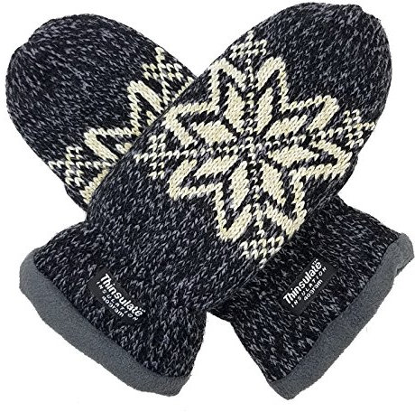 BRUCERIVER Damen Schneeflocke Strick Handschuhe mit warmem Fleece Futter Größe Mittel Schwarz
