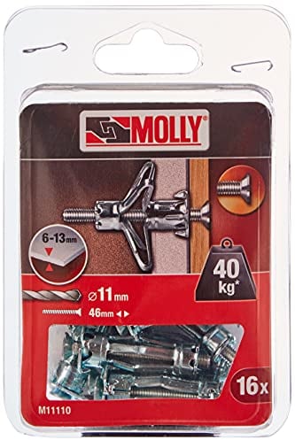 Molly M11110-XJ - Tacos metálicos de expansión con tornillo M5 Ø11mm, 5 x 36 mm, color gris, juego de 16 piezas