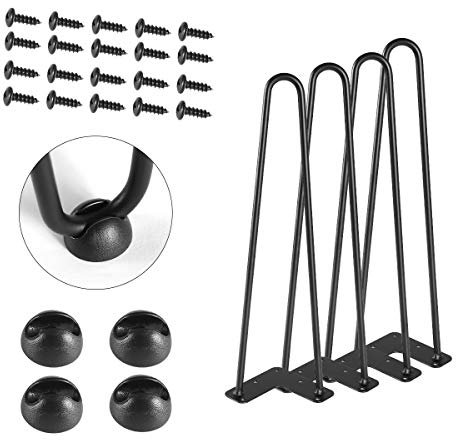 TE DEUM PRINCESSK Lot de 4 Pieds de Table Basse en épingle à Cheveux en métal Robuste et Moderne Noir satiné 40,6 cm