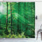 ABAKUHAUS Bauernhaus Duschvorhang, Wald Bäume Morgen, Stoffliches Gewebe Badezimmerdekorationsset mit Haken, 175 x 200 cm, Grün Weiß