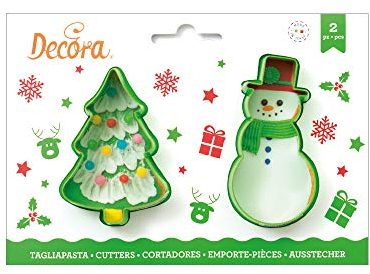 Decora 0255069 AUSSTECHER AUS Kunststoff Weihnachtsbaum UND SCHNEEMANN 2-TLG, Grün