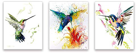 KAIRNE Aquarell-Wandkunstdruck, 20,3 x 25,4 cm, Set mit drei ungerahmten Kunstdrucken, atemberaubender Aquarell-Stil, Kolibri-Dekoration für Küche, Schlafzimmer, Büro, Badezimmer, Heimdekoration