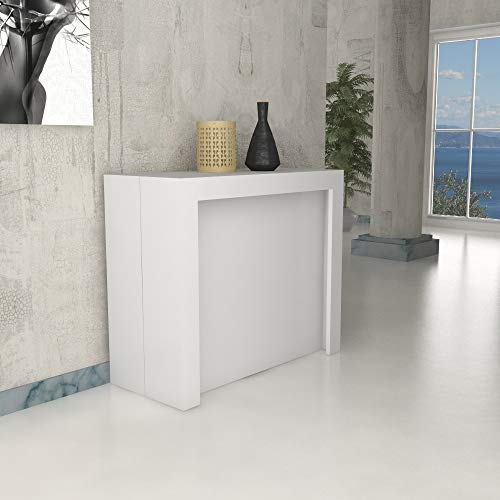 VE.CA.s.r.l. - Tavolo Consolle Marte - In Legno Nobilitato e Alluminio - Con Porta Prolunghe - Allungabile Fino a 3 Metri - Arredo Casa, Cucina - Colore: Bianco Frassinato - Made in Italy