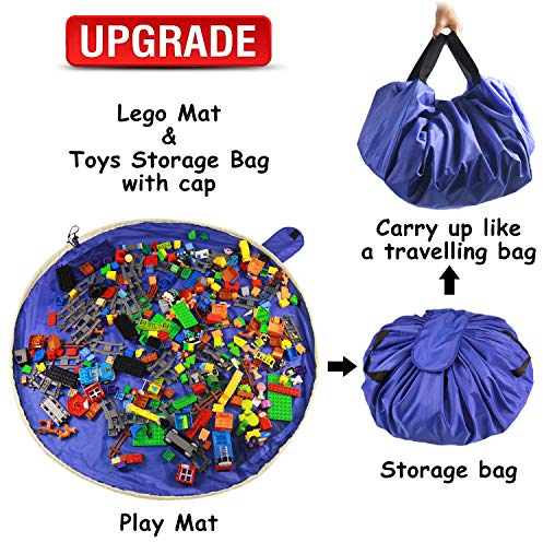 SUMBABO Toy Storage Mat Bag for Lego Play Mat Bag – Portable Toy Storage Container for Kids with Cap Like Travel Bag as Gift
