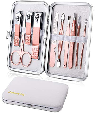 Manicure Set 10pcs Professional Nail Clippers Kit Pedicure Care Tools-Stainless Steel Grooming Tools for Travel (White)