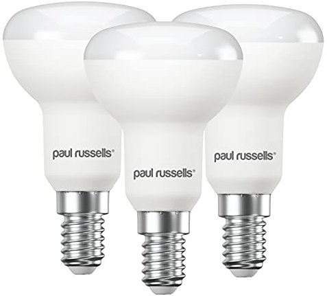 paul russells Cool White E14 Spotlight 4.9W LED Reflector R50 Lights Small Edison Screw, 40watt Equivalent Replacement Bulb, 470 Lumens 4000K Frosted 120 Beam Angle SES Energy Saving Bulbs, Pack of 3