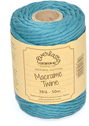Everlasto Bobine de ficelle en coton doux pour macramé 38/6 (4 mm environ) Bleu Eton 50 m