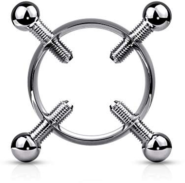 Tata Gisèle Faux Piercing Sein Téton en Acier Chirurgical 316L - Anneau Ajustable par Quatre Vis - Diamètre 17,5 mm - (Argenté)