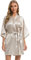 Vlazom Kimono Robe Damen Morgenmantel Kurzer Satin Bademantel Mit Gürtel V-Ausschnitt Kimono(S,Silberner Champagner)