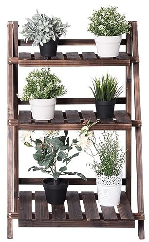COSTWAY Porta Piante da Interno ed Esterno a 3 Livelli, Scaffale per Piante e Fiori a Scala in Legno, Porta Vasi Pieghevole da Balcone, Giardino e Salotto, 60 x 32 x 93 cm