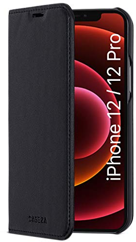 CASEZA Cover iPhone 12 / iPhone 12 PRO Nero Similpelle a Libro Oslo Custodia Eccellente in Pelle Sintetica a Portafoglio per iPhone 12 / iPhone 12 PRO (6.1) Originale - Ultra Sottile