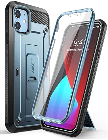 SUPCASE Unicorn Beetle Pro Series Full-Body Rugged Holster Case with Built-in Screen Protector for 5.4-Inch iPhone 12 Mini (2020), Blue