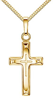 JEVELION Kreuzkette Kreuz in Kreuz-Anhänger Goldkreuz Jesus Christus Kettenanhänger 333 Gold 8 Karat Mit Kette Länge 60 cm
