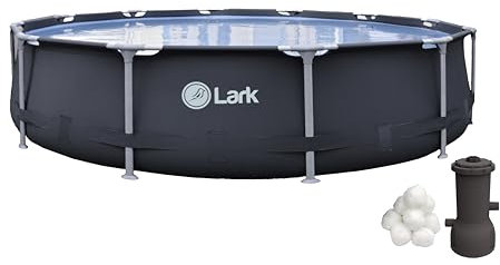 Lark 3,7 m x 76,2 cm Rostfreier Aufstellpool mit Fiberglasrahmen, 530 GPH Filterpumpe, Filterkugeltechnologie, Graphit Rund Familie Hinterhof Swimmingpool