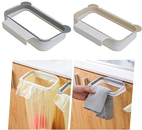 Qanye 2 Piezas Soporte para Bolsas de Basura, Colgar Soporte para Bolsa de Basura, Soporte para Basura y Bolsas, Cubos de Basura Colgante, para Poner en Bolsas de Basura (Albaricoque, Gris)