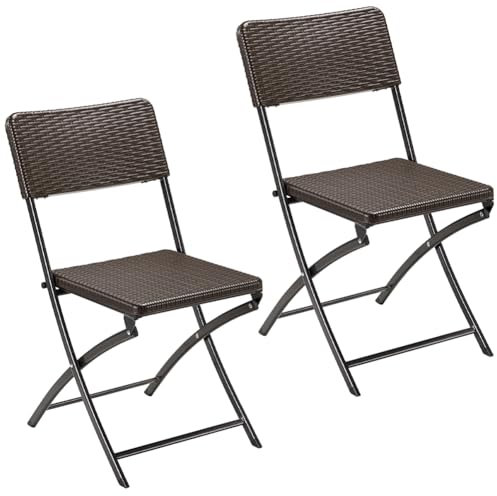 BAKAJI Set mit 2 Klappstühlen, platzsparend, Gartenmöbel, mit Sitz und Rückenlehne aus Polyrattan und Gestell aus Stahl, modernes Design, Größe 54 x 44,5 x 81 cm (braun)