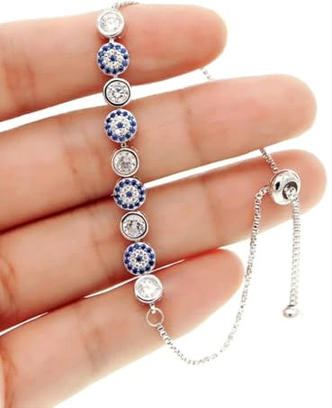 SONGK 3 Colores Oro Rosa Color Plata 5mm Chispeante Mal de Ojo Cadena de eslabones Chica Mujeres joyería turca Pulsera pavimentada