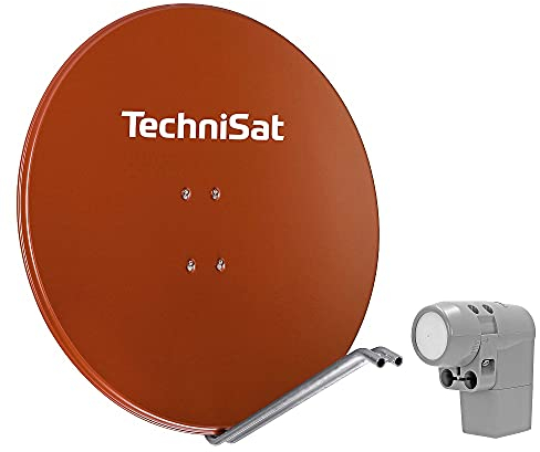 TechniSat SATMAN 850 Plus – Satellitenschüssel für 8 Teilnehmer (85 cm Sat Komplettanlage, Spiegel mit Masthalterung und UNYSAT Universal-Octo LNB im Wetterschutz-Gehäuse) rot