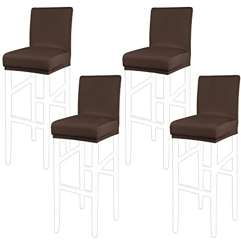 PiccoCasa Set mit 4 Barhocker-Bezügen mit elastischer Unterseite, dehnbar und abnehmbar, Esszimmerstuhlhussen für Kneipentheke – Spandex-Höhe, Seitenstuhlhussen, Schutz, Schonbezüge, Dunkelbraun