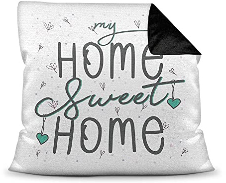 Print Royal Kissen mit Spruch - My Home Sweet Home - Statement Deko-Kissen, Geschenk für Familie und Freunde - Rückseite Schwarz, 40x40 cm, inkl. Füllung