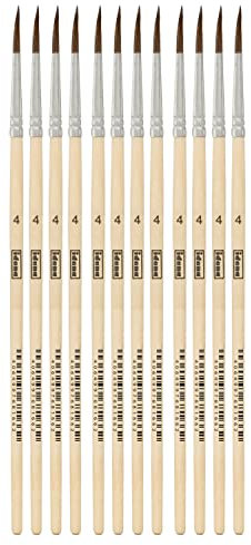 Idena 90088 - Pinceaux à cheveux, taille 4, avec manche en bois non verni, set de 12, pinceaux à peindre pour écoliers Hobbykünstler
