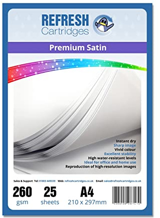 Refresh Cartridges Satin Resin Coated (Micro Porous) A4 Inkjet Printer Photo Paper 260gsm - 25 Sheets