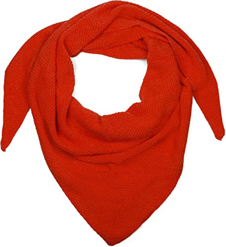styleBREAKER Damen Strick Dreieckstuch | Weiches Schultertuch mit Reiskorn Muster | Unifarbenes Dreiecktuch aus Wolle Mix | Made in Italy | 190 x 72 cm, Farbe:Blutorange