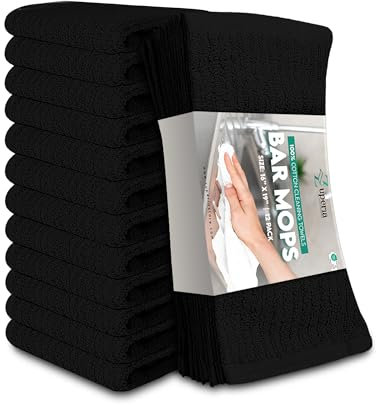 ZUPERIA Bar Mop Kitchen Towels - 12 Pack (16x19) - 100% Cotton Dish Cloth Towels - Super Absorbent - Multi-Purpose for Home, Kitchen & Bar (Black)