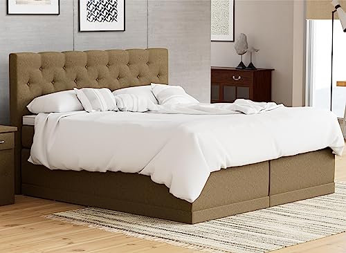AUKONA Boxspringbett Helena 160x200, Braun H3, 7 Zonen Taschenfederkern-Matratze, H2 H3 H4, Komfortschaum-Topper, Lieferung und Aufbau kostenlos