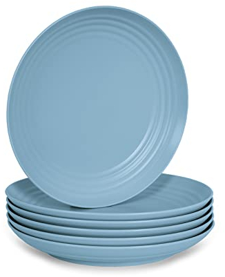 Juego de 6 Piezas de Vajilla Classic en Plástico Duro Reutilizable e Irrompible para Fiestas y Eventos. Azul (Llanos 20 cm)