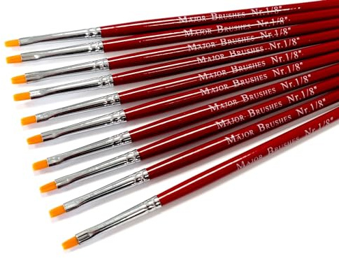 Major Brushes Orange Flat Synthetic Sable Brushes 1/8 (3mm) - Set of 10