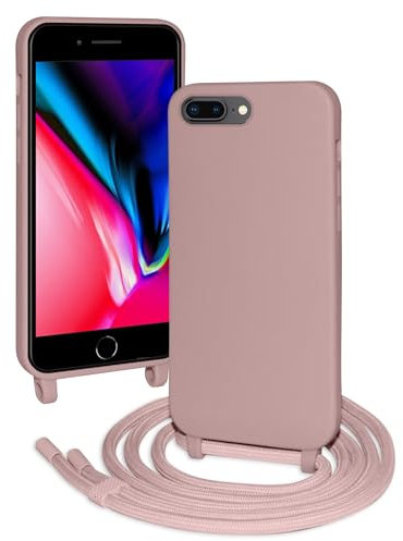FERLAN Silicone Mobile Phone Chain for iPhone 6 Plus/7 Plus/8 Plus, Case with Strap, Stylish Adjustable Necklace Mobile Phone Case, Necklace Case with Strap, Mobile Phone Case for Hanging, Sand Powder