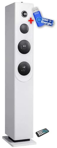 Torre audio HP33-CD-WHITE con lettore CD, Bluetooth, FM e USB, 100 W + telecomando+chiavetta USB 32 GB
