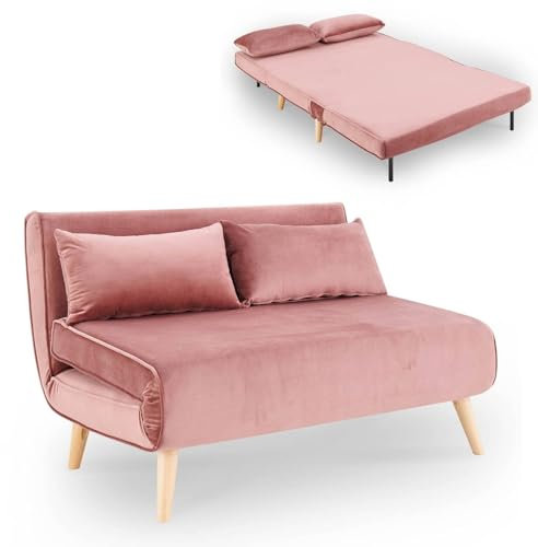 Mobilier-Deco NAMIA - Banquette Convertible en Velours Rose 2 Places