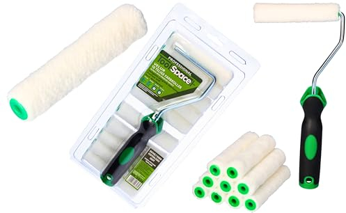 ToolSpace 10er Set Lackwalzen - 11 cm - mit Griff - Beständig gegen Lösungsmittel Lackierwalze Farbroller Velourrollen für Lacke Lackierrolle Velur/Polyacryl Walzenrolle Flock Malerrollen für Holzlack
