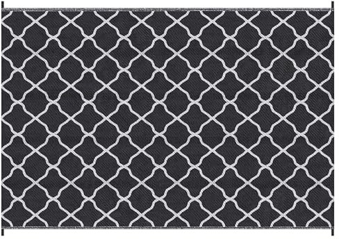 Outsunny Reversible Outdoor Rug with Carry Bag, Waterproof Plastic Straw Mat for Garden, Deck, RV, Picnic, Beach, Camping, 182 x 274cm, Black