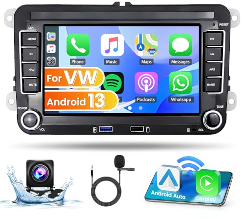 Hikity Radio Coche Carplay para VW Passat B6 B7 Polo Golf 5 6 Jetta Touran Multivan Seat Skoda Android 13 7'' 2 DIN Pantalla Radio con GPS Bluetooth Android Auto FM RDS HI-FI Canbus Cámara Trasera