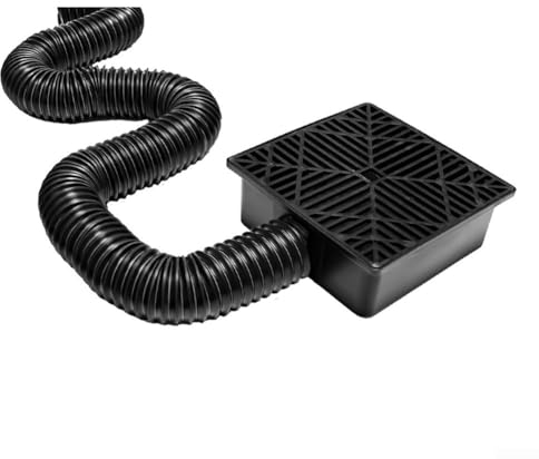 Square Catch Basin Drain Kit, Low Profile Catch Basin Drainage Downspout Extension Kit, With Flexible Pipe, No Deep Dig, 9.05 x 9.05, for lawns, landscaped areas, patios and walkways, black