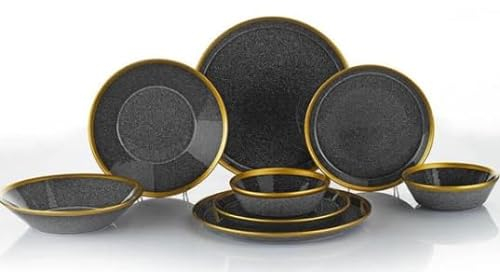 Vajilla completa y elegante Kütahya Porselen Forza de Porcelana Negro y Oro- para 6 Personas - 24 piezas – Vajilla exclusiva