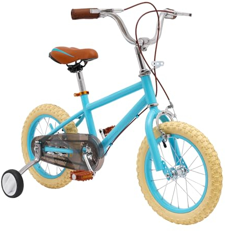 HauTour Kinderfahrrad 14 Zoll - Höhenverstellbar Mit Hilfsrad Für 3-4 Jahre - Leichtes Schnellmontagerad Für Jungen Und Mädchen (Blau B)