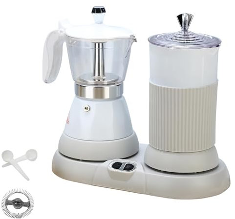 DITOSH Espresso Maker with Milk Frother Electric Moka Pot 2-in-1 Espress Machine Aluminium One-Touch Operation Milk Froth Fine and Dense White 110V