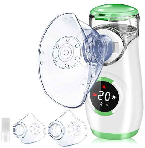 Wholede Aerosol Portatile Silenzioso Digitaler - Macchina Aerosol per Adulti e Bambini, Nebulizzatore Portatile con 2 Maschere e Boccaglio per Uso Domestico e in Viaggio- Verde