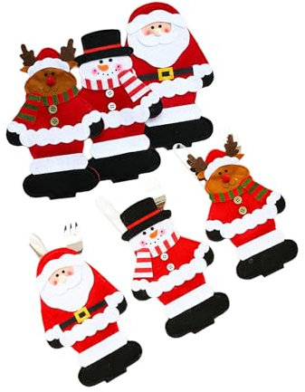 6 Stück Besteckhalter Weihnachten Filz Bestecktasche Weihnachtsmann Besteckbeutel Santa Claus Tischdeko Weihnachts Messer Gabeln Löffel Geschirr Besteck Taschen für Party Tisch Weihnachtsdeko (08)