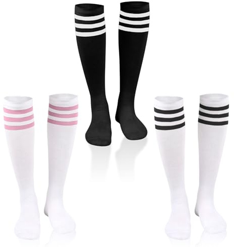EUPSIIU 3 Paires Chaussettes Hautes Rayées, Contention, Sport, Multicolore