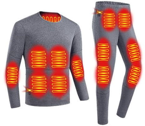 Yahbrra Thermo Unterwäsche Set für Herren, Elektrisch Beheizbare USB Thermo Langarm Oberteile, Hosen, Warmer Anzug für Moto Jagd Ski Camping