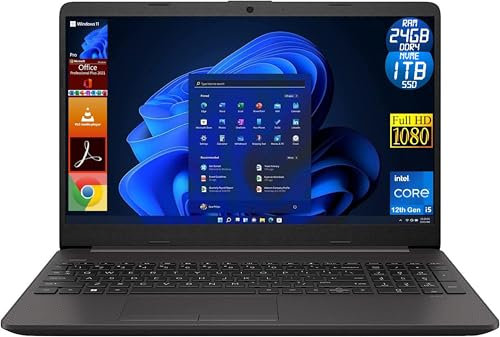 HP Notebook 250 G9, Display Laptop 15.6 Full HD, CPU Intel Core i5 12Th, 24GB Ram, 1TB (1000GB) NVMe SSD, Windows 11 Pro | Office 2021 Pro Plus | Portatile Pronto all'Uso |