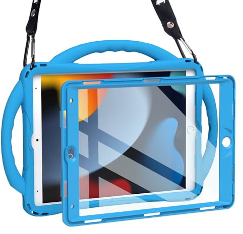 TOPESCT Funda infantil para iPad de 10.2 pulgadas de 9ª/8ª/7ª generación, hecha de silicona apta para niños, con protector de pantalla integrado, funda con mango a prueba de golpes para iPad 9/8/7 Gen