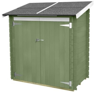 Ripostiglio in Legno da Esterno Berto 155x85 cm Addossato con Porta Doppia – Casetta in Legno Color Salvia per Attrezzi da Giardino – Box Capanno da Esterno con Tetto Impermeabile – Made in Italy